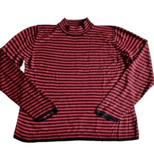 Sag‎ Harbor Women’s Size Large Red & Black Striped Long Sleeve Top Shirt